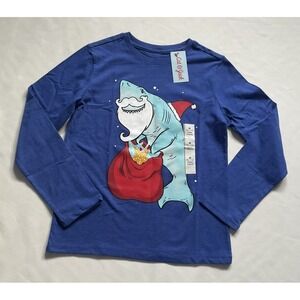 Cat & Jack  Blue Long Sleeve Tee With Shark Graphic Holiday Size M 8/10